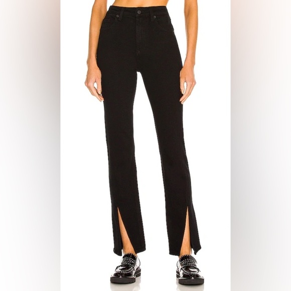 Pistola Teagan High Waist Slit Hem Straight Leg Jeans‎ In Black Size 28 - Picture 1 of 6